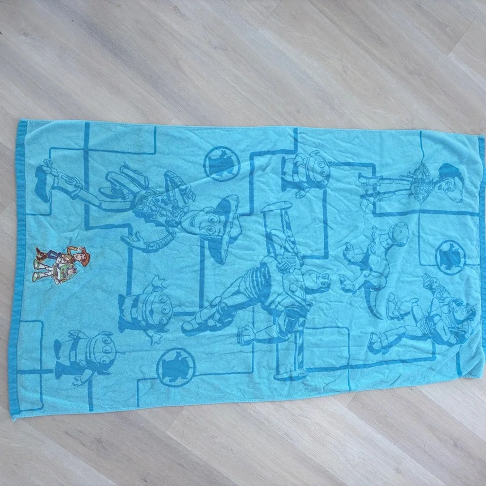 VNTG Disney Pixar Toy Story Beach Towel Blue Woody Buzz Lightyear Cotton 34x63